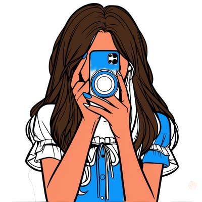 a realistic girl holding her phone taking pictures