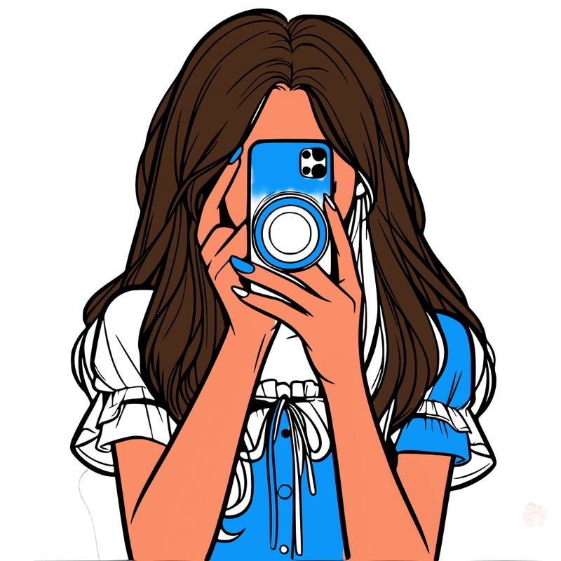 a realistic girl holding her phone taking pictures