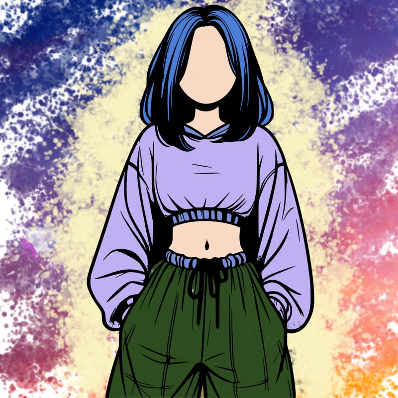 realistic girl faceless with baggy pants and a crop top