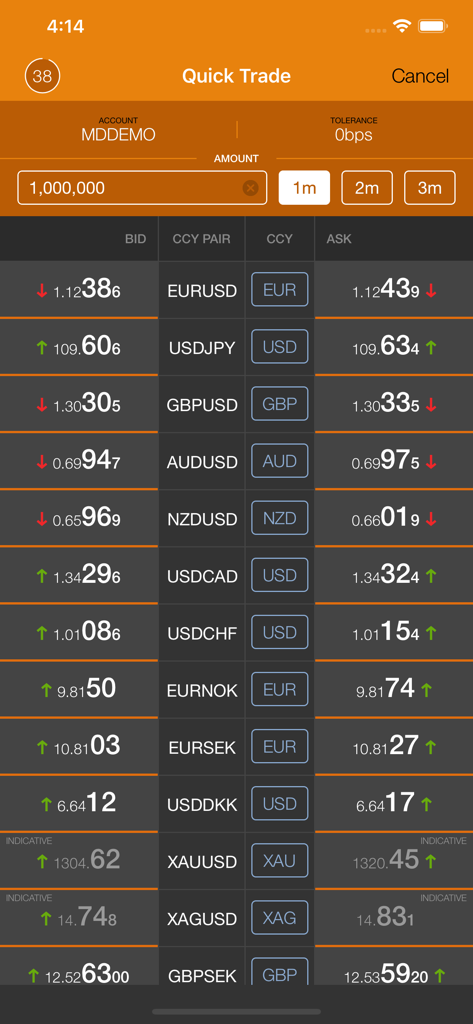 Execute by J.P. Morgan - Real-time institutional FX and commodity bid-ask prices on the Execute by J.P. Morgan app quick trade screen