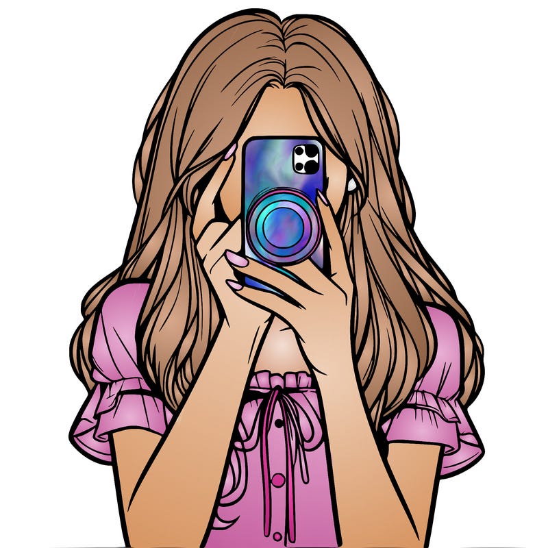 a realistic girl holding her phone taking pictures