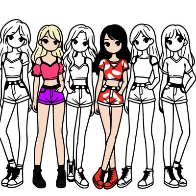 a group of girls wearing crop tops and shorts