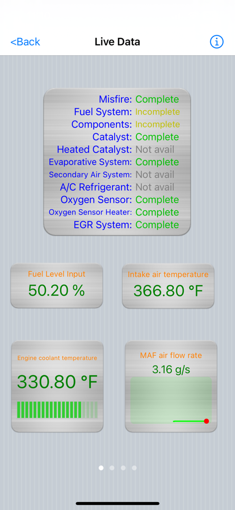 LELink Scanner - LELink Scanner app interface showing real time vehicle sensor data and diagnostic system statuses