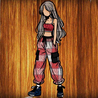 girl in baggy pants crop top and long hair