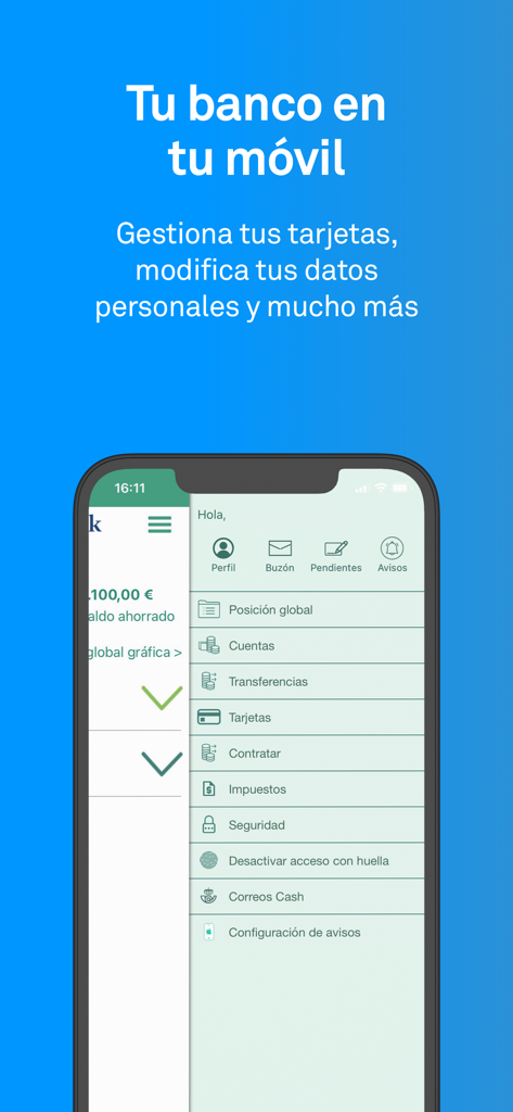 Smartphone showing the Triodos Bank mobile app menu for managing accounts and cards