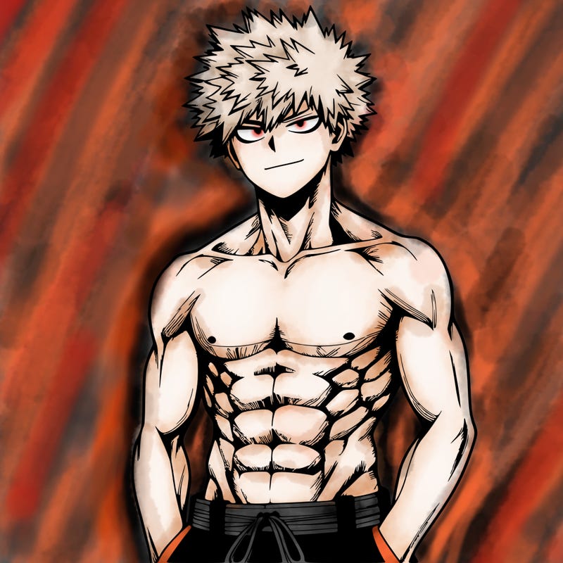 realistic bakugou with no shirt and abs