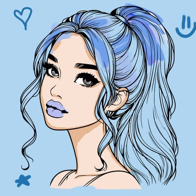 realistic girl with a ponytail on her hair and lips