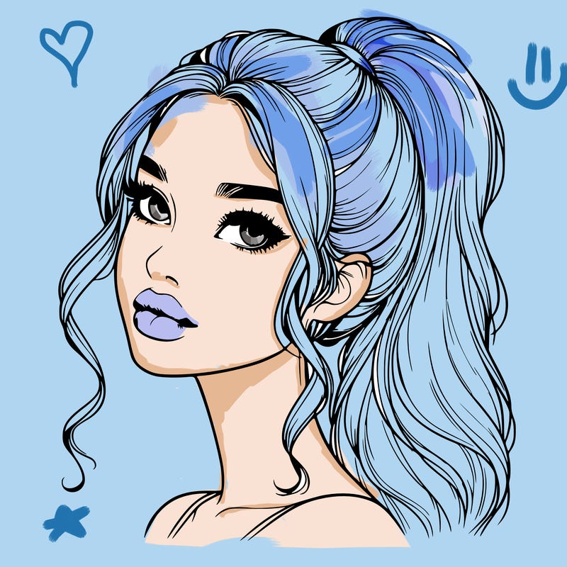 realistic girl with a ponytail on her hair and lips