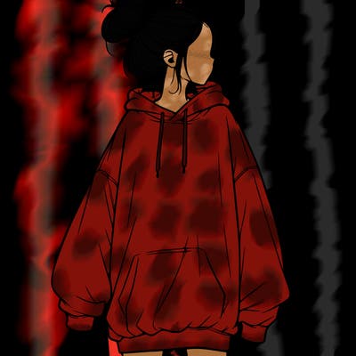 realistic girl with a oversized sweatshirt on and a bun