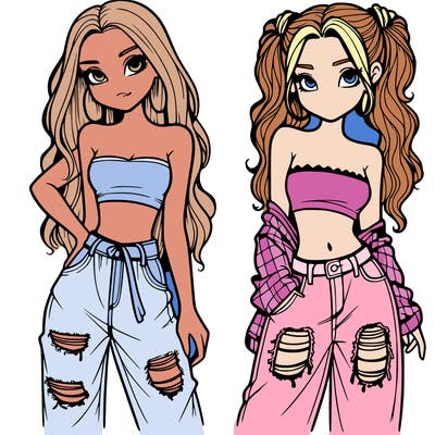 2 girls in crop tops and baggy jeans ripped