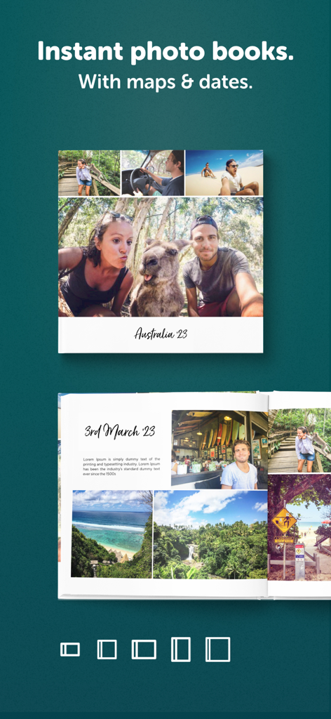 Journi Blog - Travel tracker - An open travel photo book showing trip photos with dates and notes.