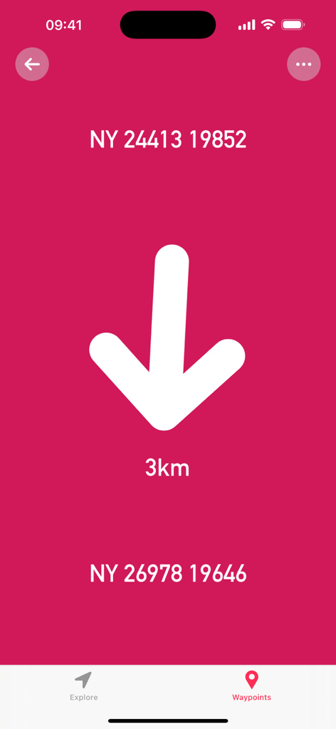 GPS OS Grid Reference - Waypoint navigation screen showing OS grid references and distance arrow