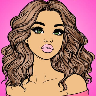 realistic girl with wavy hair and lips