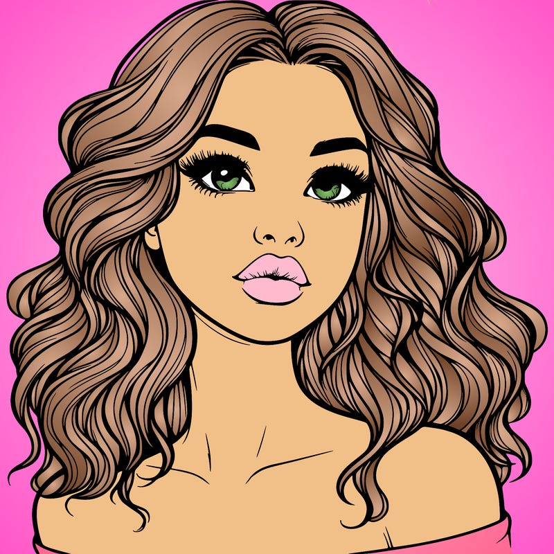 realistic girl with wavy hair and lips