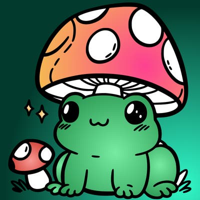 a cute frog with a mushroom hat
