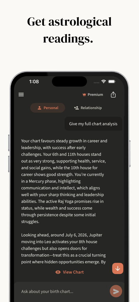 Om.AI – AI Astrology & Kundli - AI-powered astrological chart reading interface in the Om.AI app.