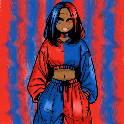 realistic girl faceless with baggy pants and a crop top