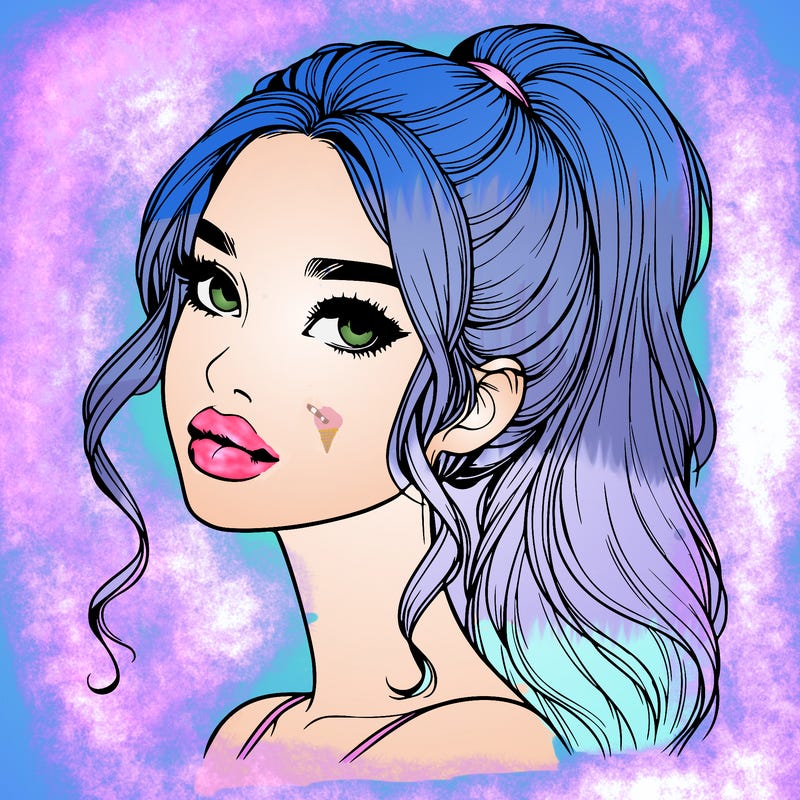 realistic girl with a ponytail on her hair and lips