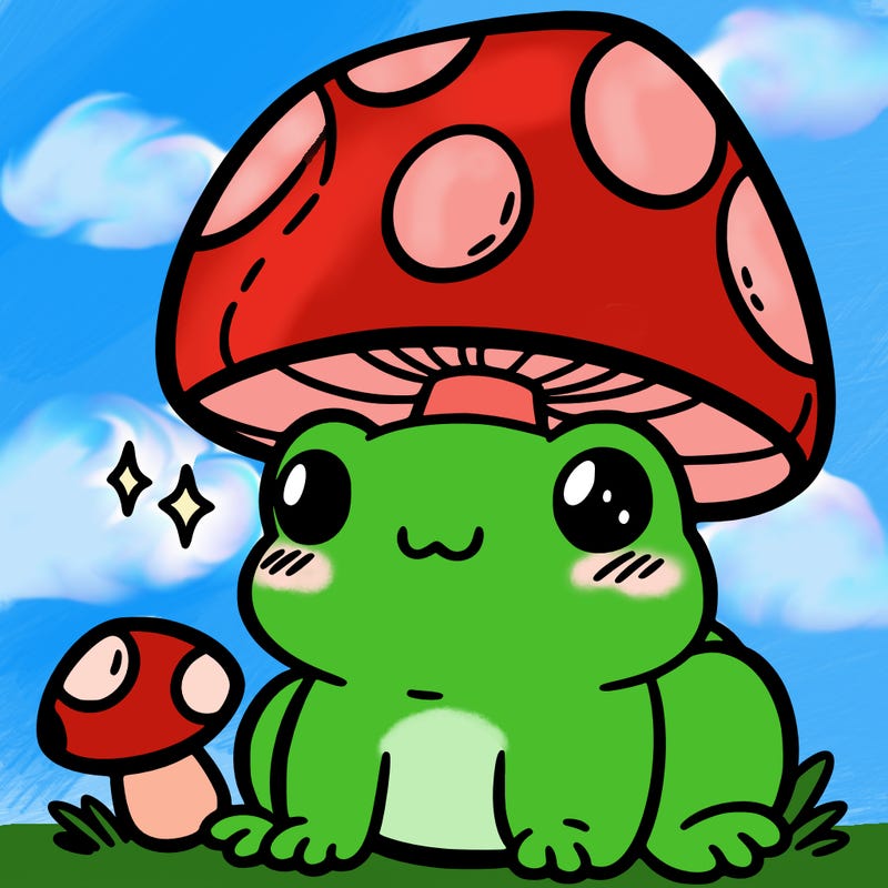 a cute frog with a mushroom hat