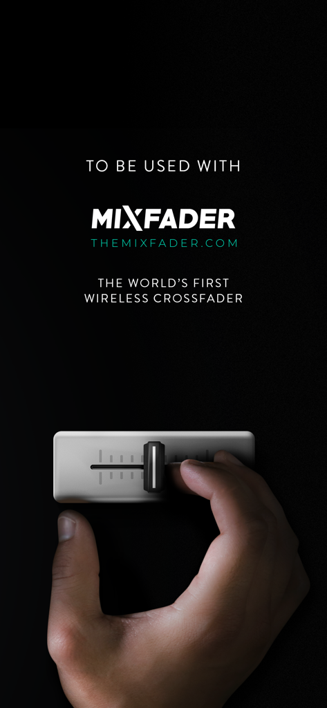 Mixfader dj app - A hand operating the Mixfader wireless crossfader device for portable scratching