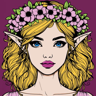 realistic female elf with flower crown