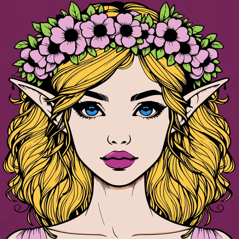realistic female elf with flower crown