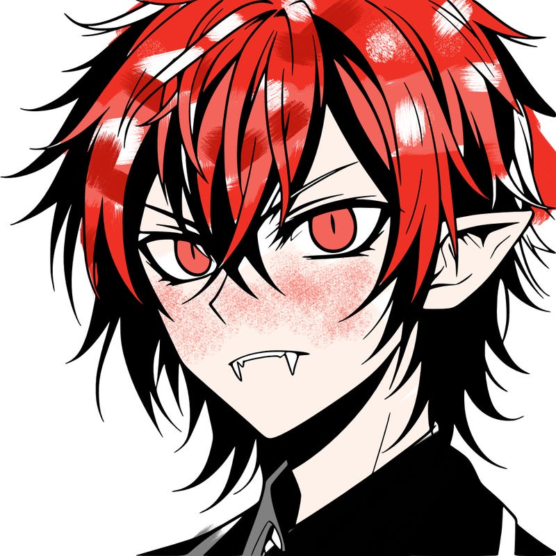 evil anime vampire boy with white pupils