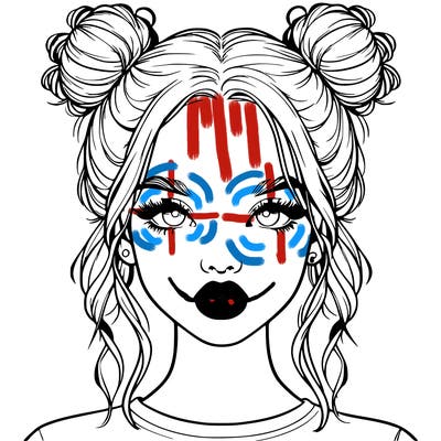 realistic girl with two buns in hair and lips