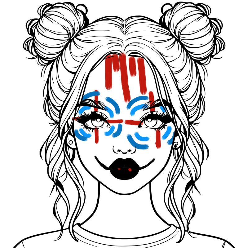 realistic girl with two buns in hair and lips