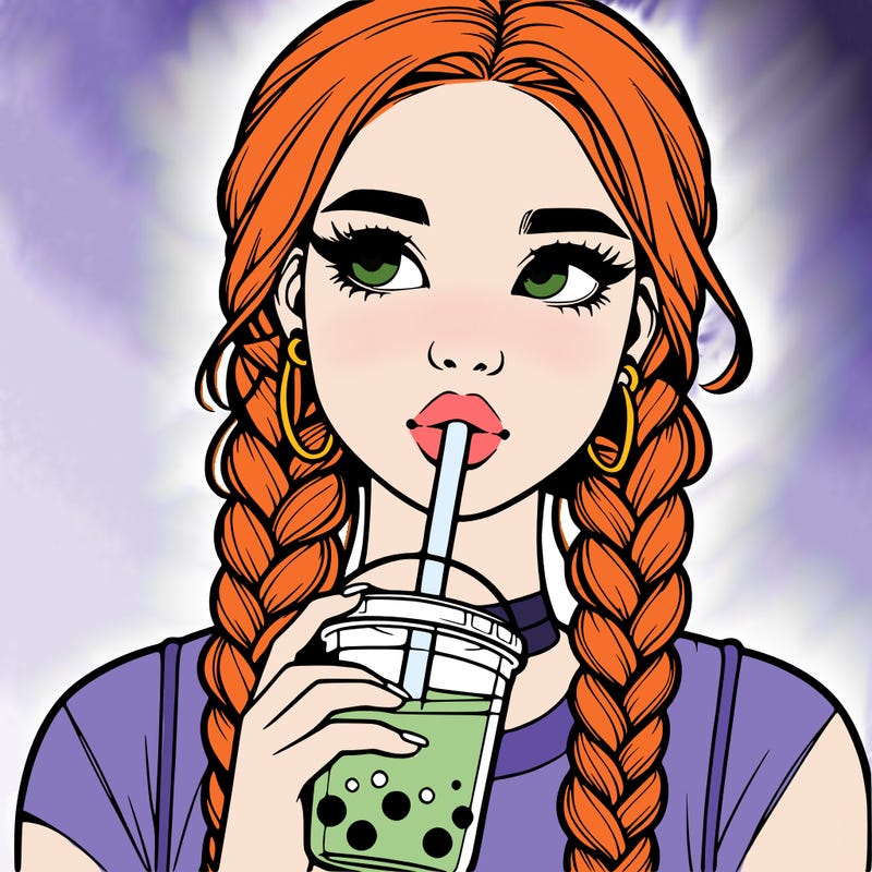 realistic girl with braided hair drinking boba