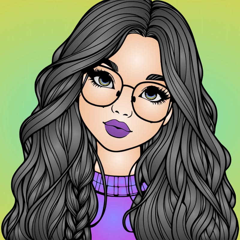 girl with long hair and freckles and glasses realistic