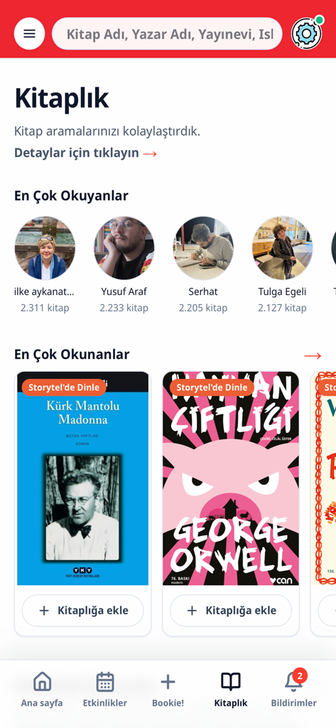 Book.Love - 인기 있는 책과 최고의 독자 프로필을 특징으로 하는 Book.Love 모바일 앱의 서재 인터페이스.