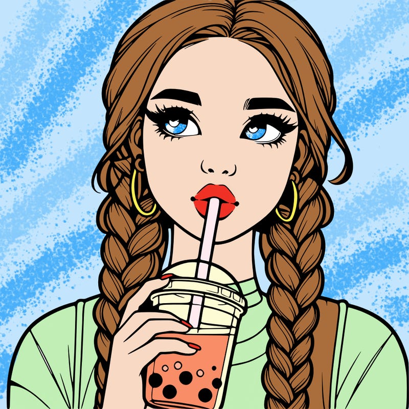 realistic girl with braided hair drinking boba