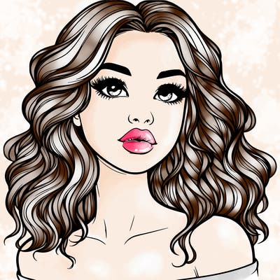 realistic girl with wavy hair and lips
