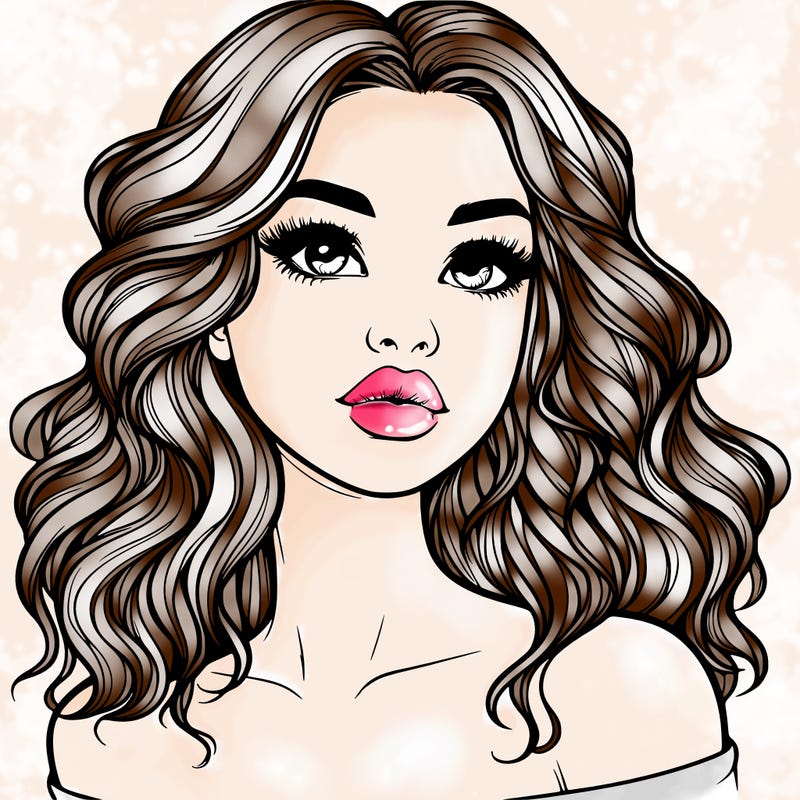 realistic girl with wavy hair and lips
