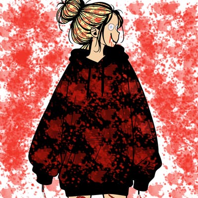 realistic girl with a oversized sweatshirt on and a bun