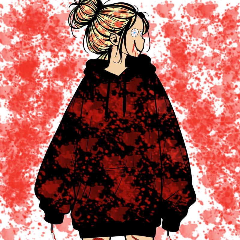 realistic girl with a oversized sweatshirt on and a bun