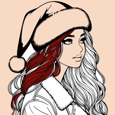 realistic girl in santa hat