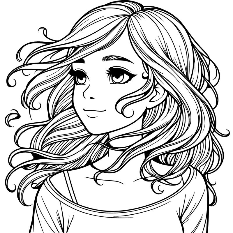 realistic girl wind in her hair