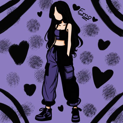 girl in baggy pants crop top and long hair