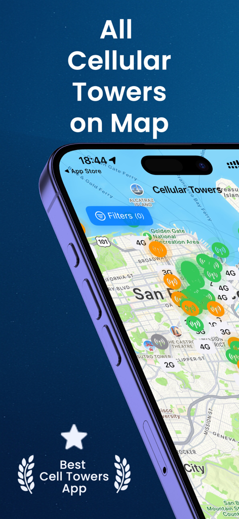 Cell Tower Locator Open Signal - Mobile app interface showing cell tower locations and signal types on a map