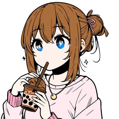 manga character drinking boba