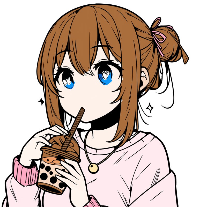 manga character drinking boba