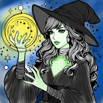 realistic women sorcerer using magic