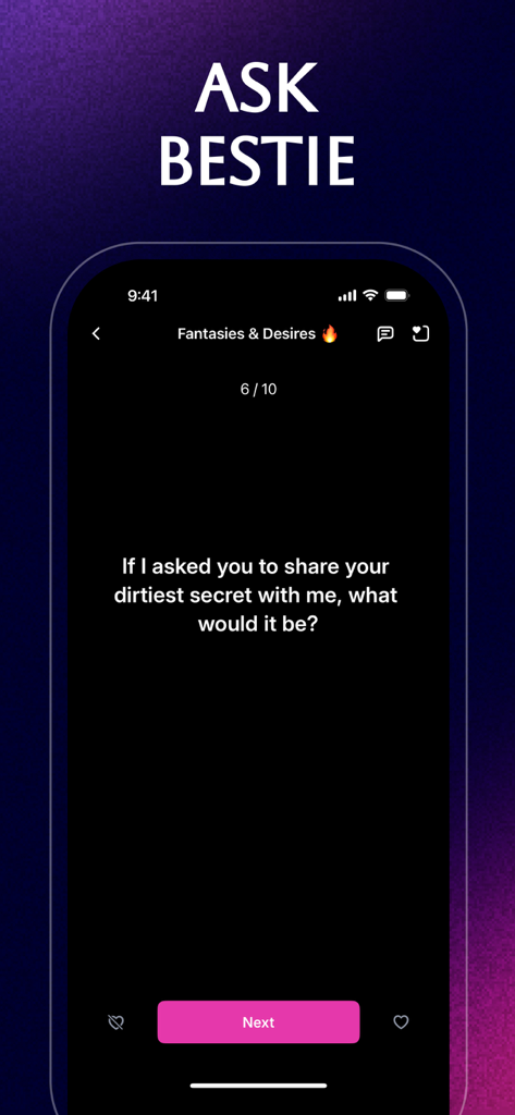 Spice It: Couple Games - Una pantalla de teléfono móvil que muestra una tarjeta de inicio de conversación picante de la aplicación Spice It.