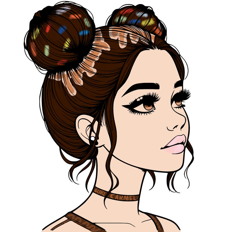 realistic girl with buns on the top of her head