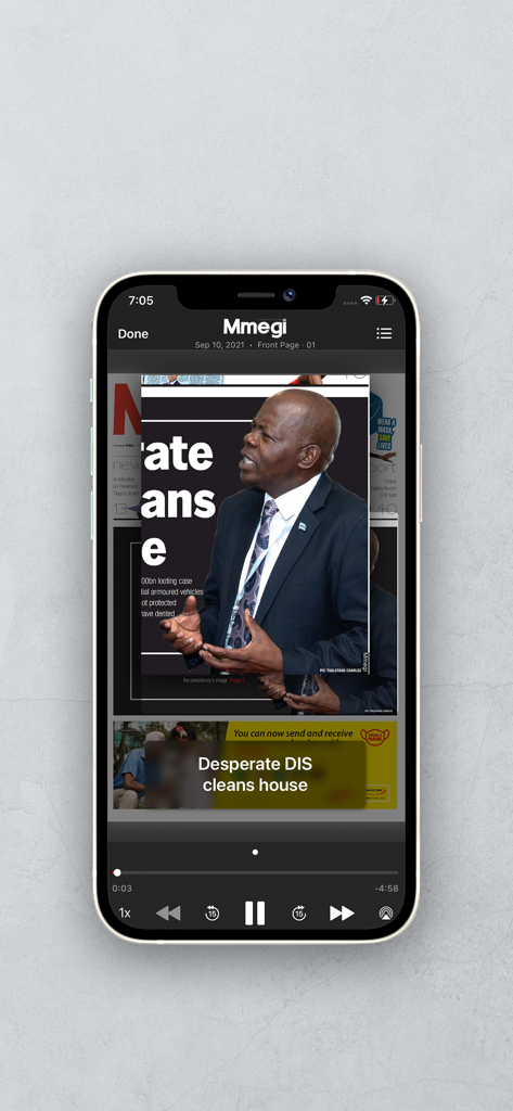 Reading the Mmegi newspaper digital edition on the BW News mobile application