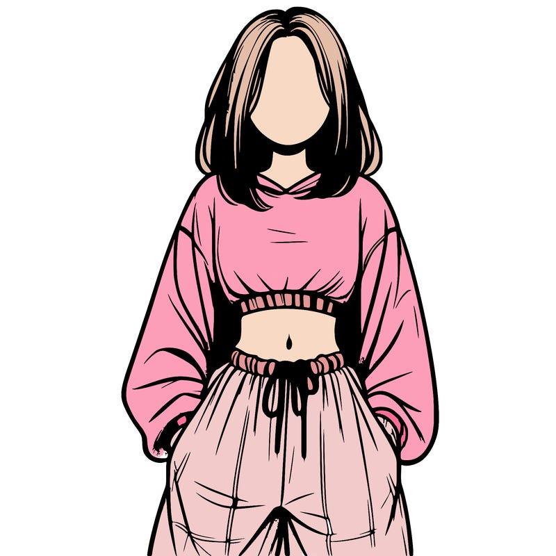 realistic girl faceless with baggy pants and a crop top