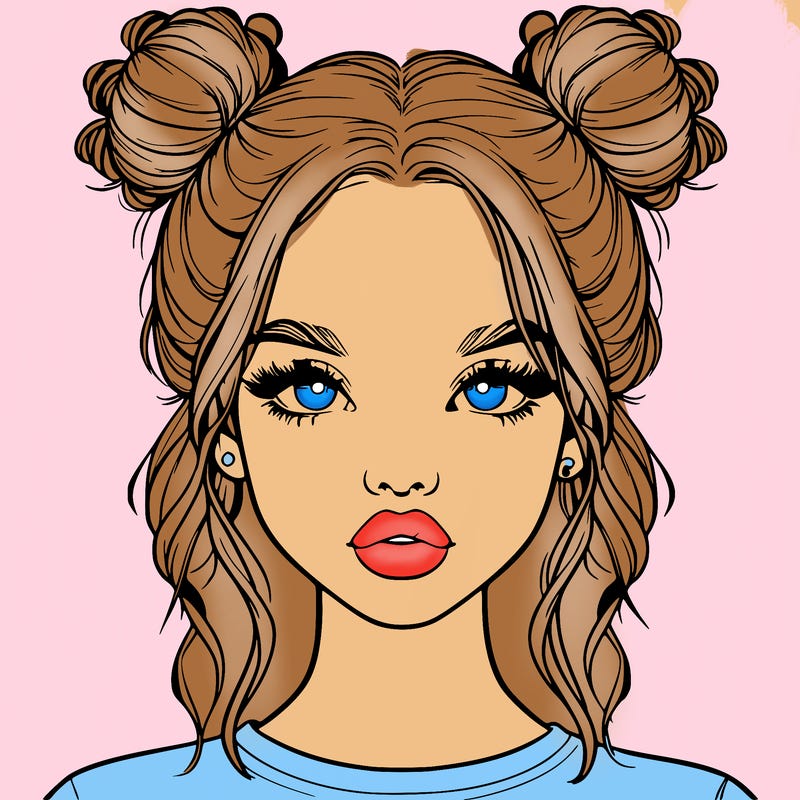 realistic girl with two buns in hair and lips