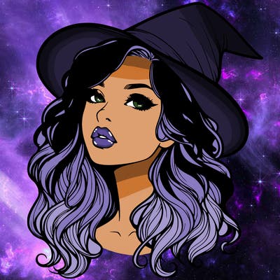realistic witch girl with wavy hair and lips